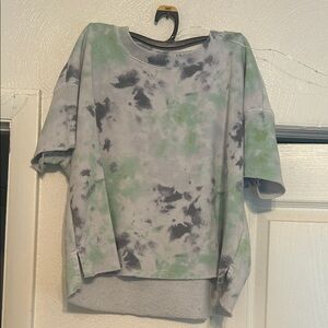 Casual Tie-Dye Short Sleeve Top - Mint and Charcoal